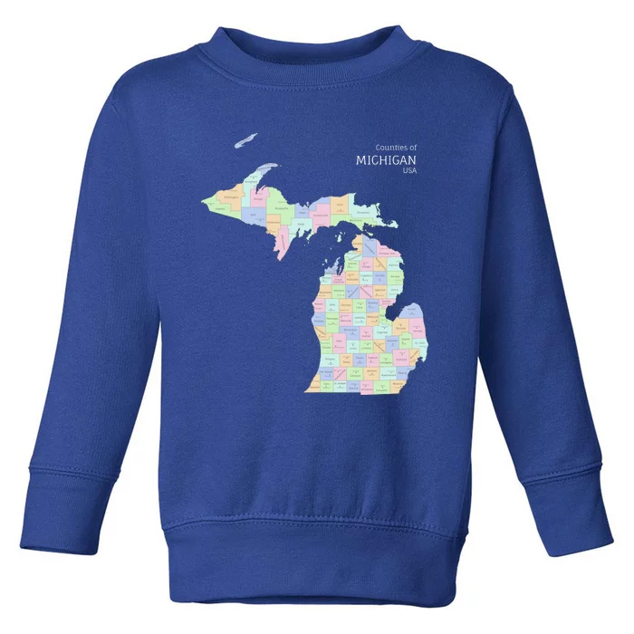 Counties Of Michigan Illustration Map Toddler Sweatshirt