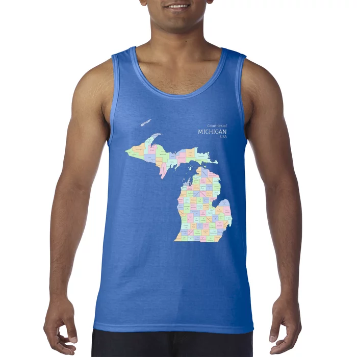 Counties Of Michigan Illustration Map Tank Top