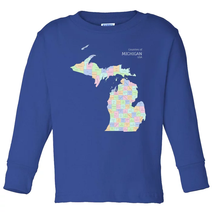 Counties Of Michigan Illustration Map Toddler Long Sleeve Shirt