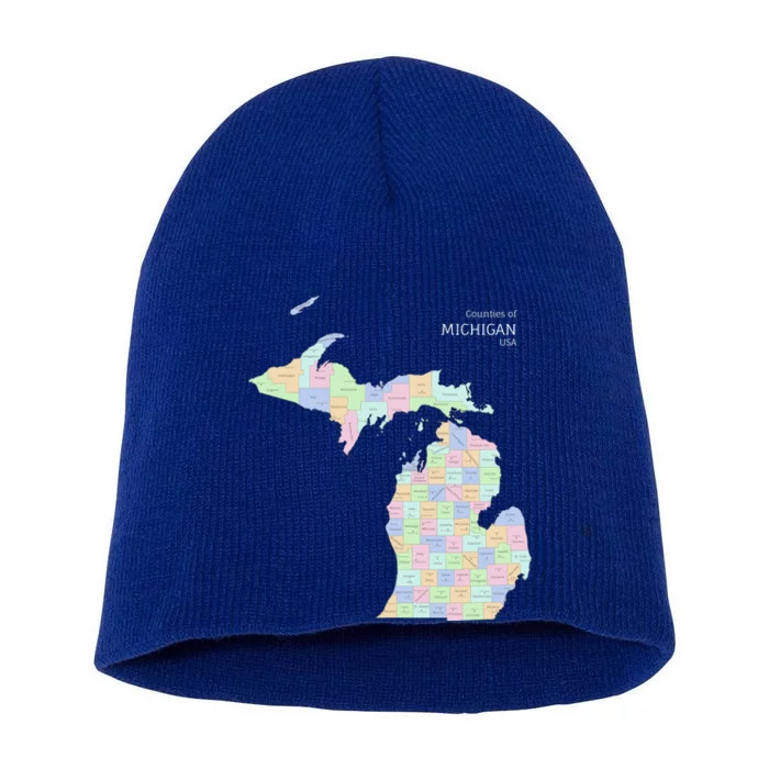 Counties Of Michigan Illustration Map Short Acrylic Beanie