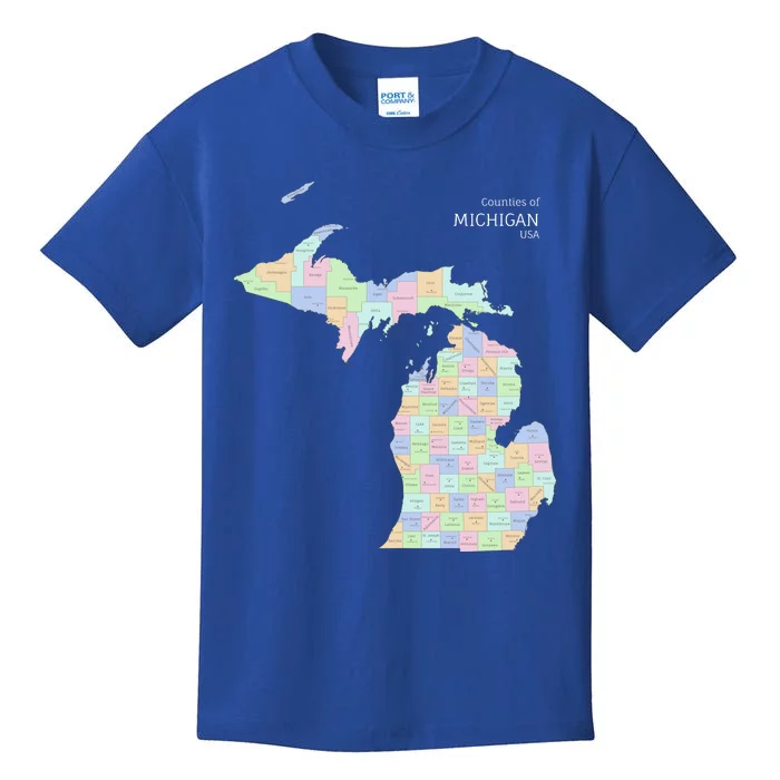 Counties Of Michigan Illustration Map Kids T-Shirt