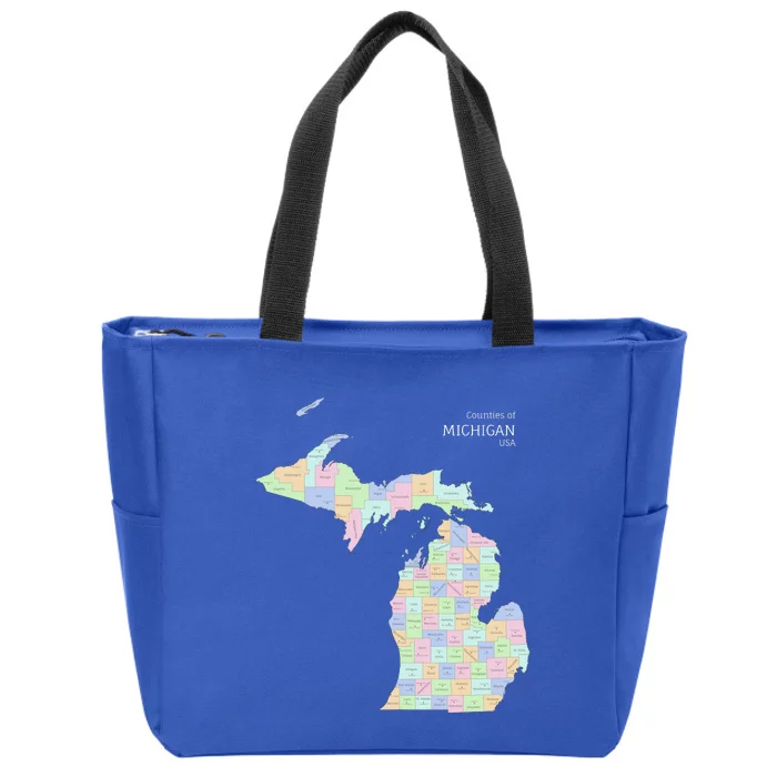 Counties Of Michigan Illustration Map Zip Tote Bag