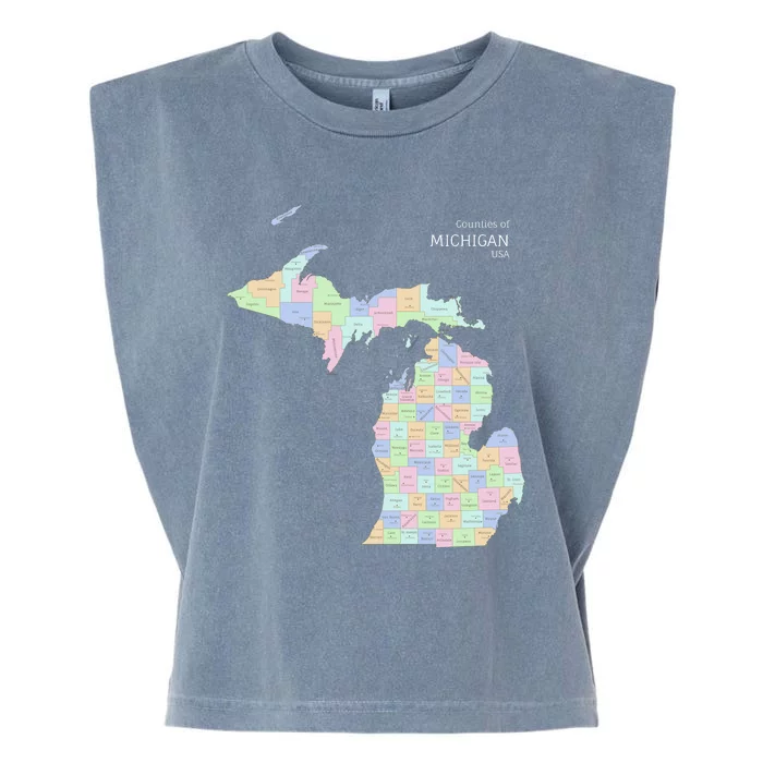 Counties Of Michigan Illustration Map Garment-Dyed Women's Muscle Tee