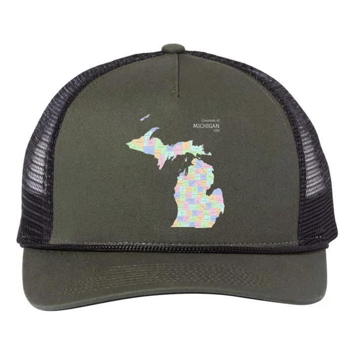 Counties Of Michigan Illustration Map Retro Rope Trucker Hat Cap