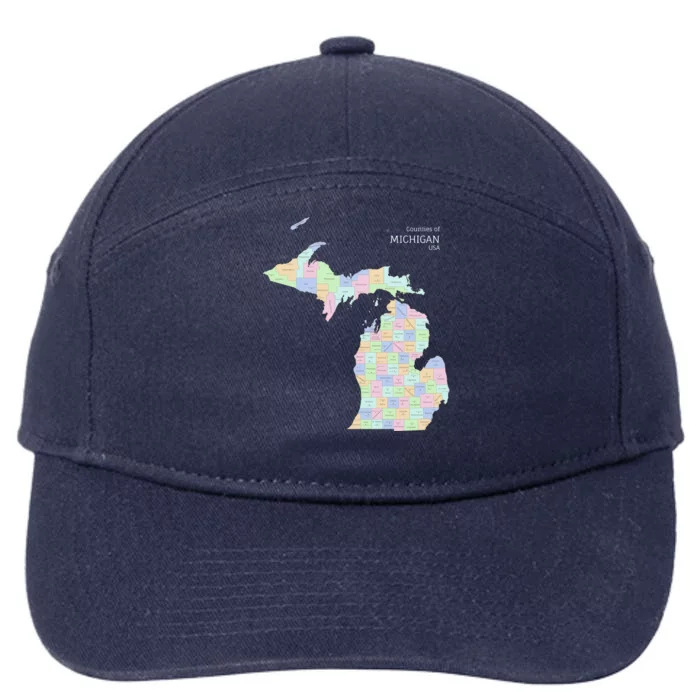 Counties Of Michigan Illustration Map 7-Panel Snapback Hat