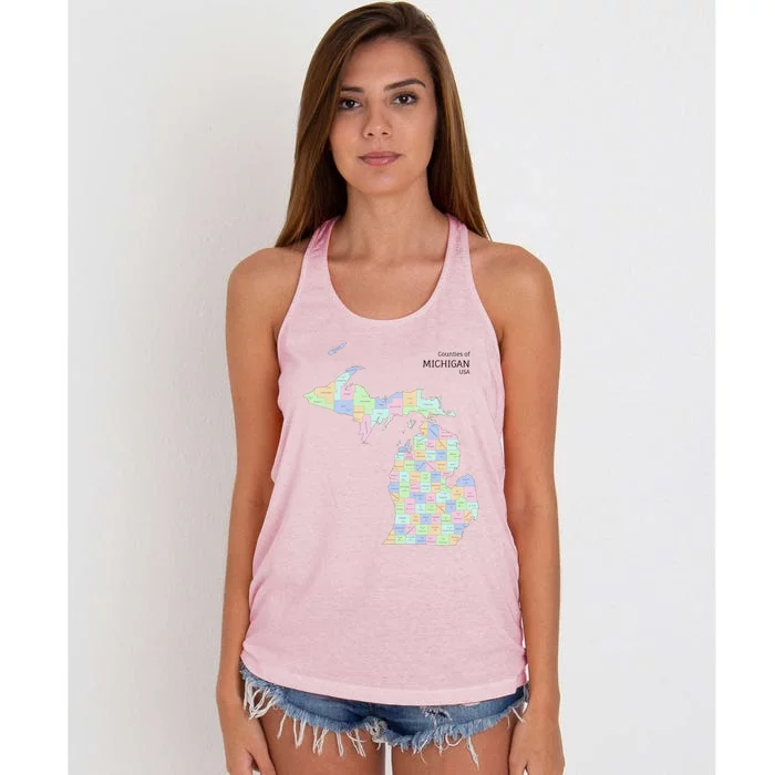 Counties Of Michigan Illustration Map Women's Knotted Racerback Tank