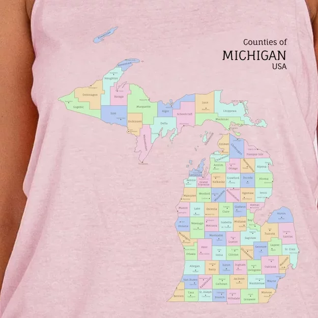 Counties Of Michigan Illustration Map Women's Knotted Racerback Tank