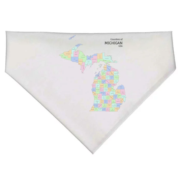 Counties Of Michigan Illustration Map USA-Made Doggie Bandana