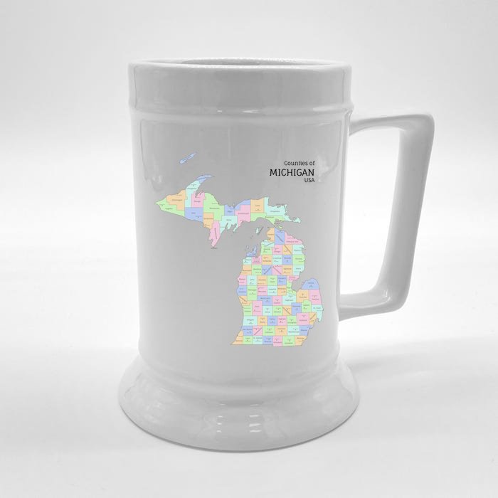 Counties Of Michigan Illustration Map Front & Back Beer Stein