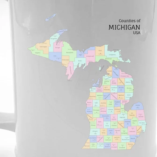 Counties Of Michigan Illustration Map Front & Back Beer Stein