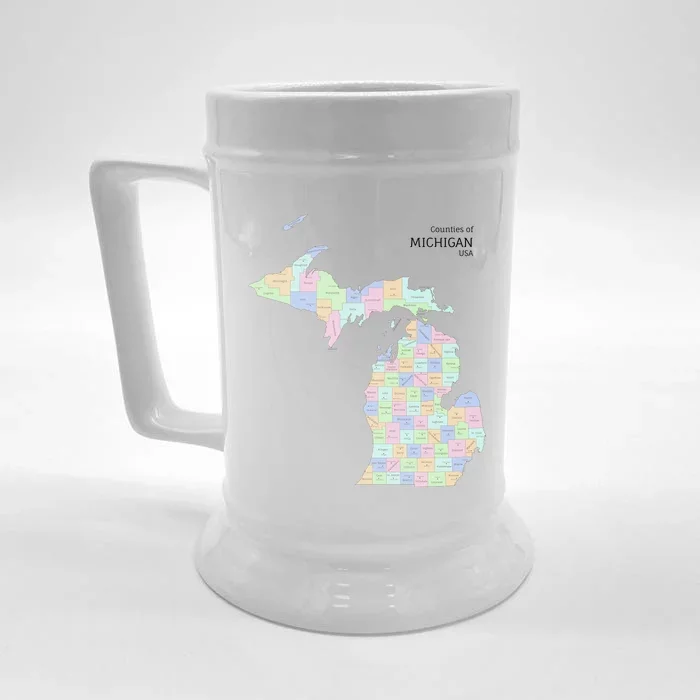 Counties Of Michigan Illustration Map Front & Back Beer Stein