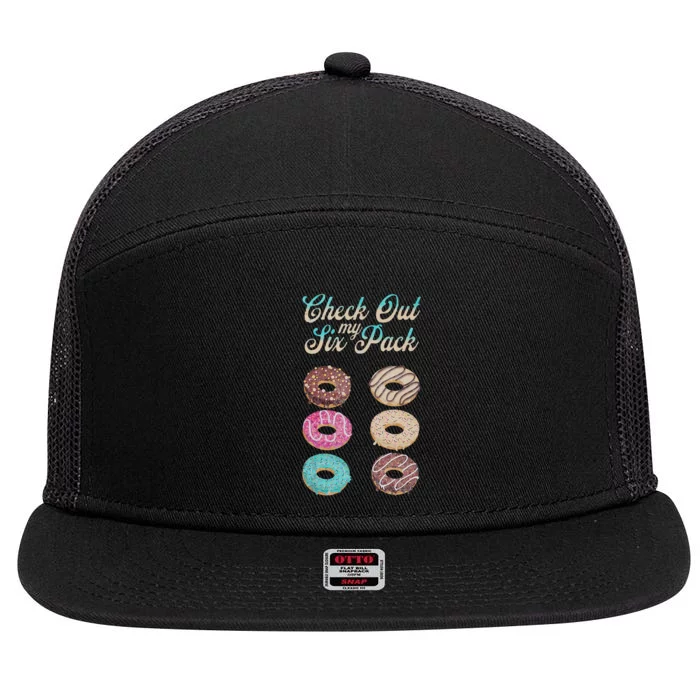 Check Out My Six Pack Funny Donut 7 Panel Mesh Trucker Snapback Hat