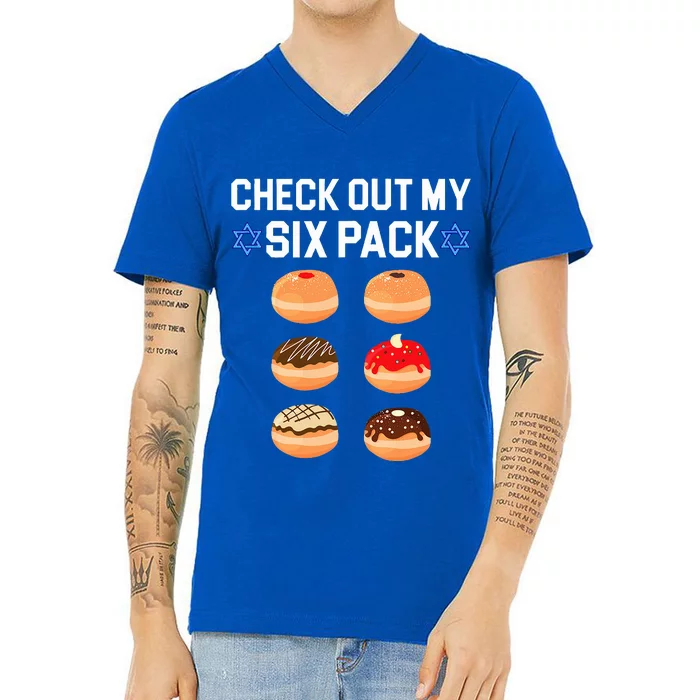 Check Out My Six Pack Donut Abs Hanukkah Chanukah V-Neck T-Shirt