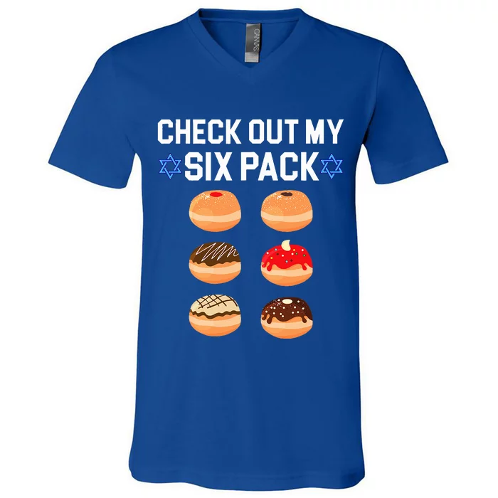 Check Out My Six Pack Donut Abs Hanukkah Chanukah V-Neck T-Shirt