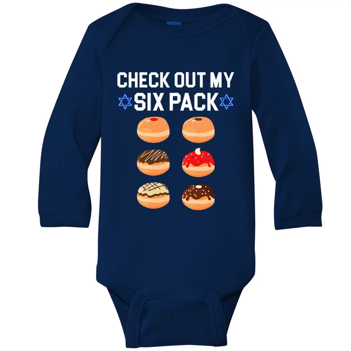 Check Out My Six Pack Donut Abs Hanukkah Chanukah Baby Long Sleeve Bodysuit