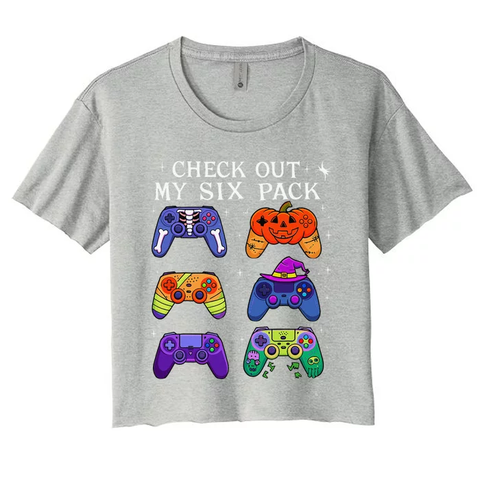 Check Out My 6 Six Pack Video Game Halloween Gamers Women's Crop Top Tee