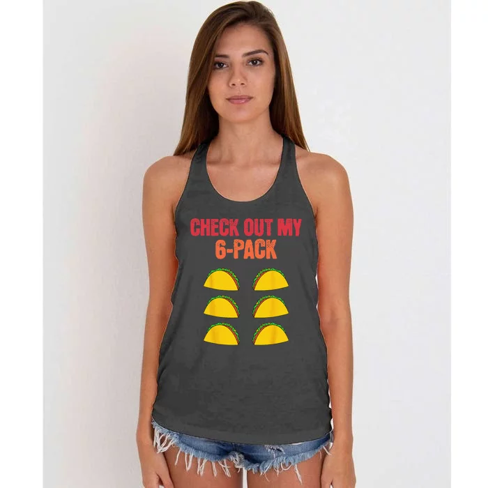 Check Out My Six 6 Pack With Tacos For Cinco de Mayo Funny Women's Knotted Racerback Tank