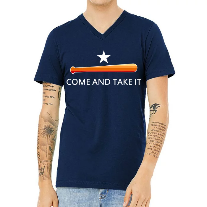 Come and Take It Houston Vintage Baseball Bat Flag V-Neck T-Shirt