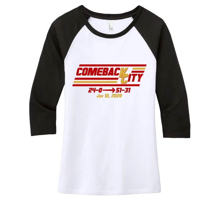 Comeback City Kansas City Football Women's Tri-Blend 3/4-Sleeve Raglan Shirt