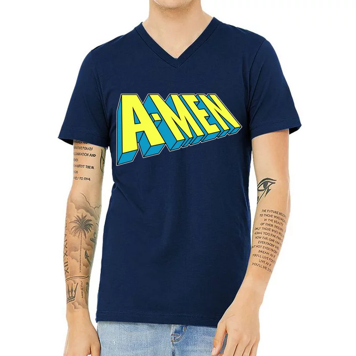 Comic Superhero Styled A-MEN V-Neck T-Shirt