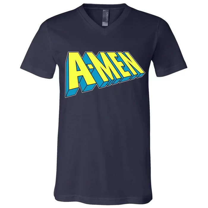 Comic Superhero Styled A-MEN V-Neck T-Shirt