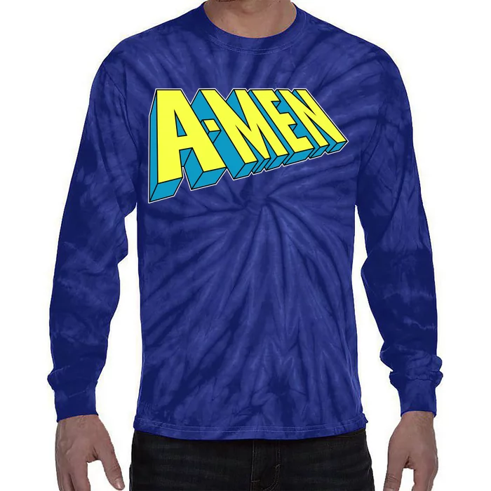 Comic Superhero Styled A-MEN Tie-Dye Long Sleeve Shirt