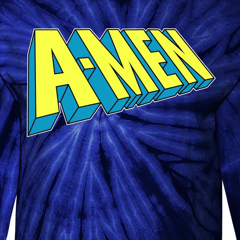 Comic Superhero Styled A-MEN Tie-Dye Long Sleeve Shirt