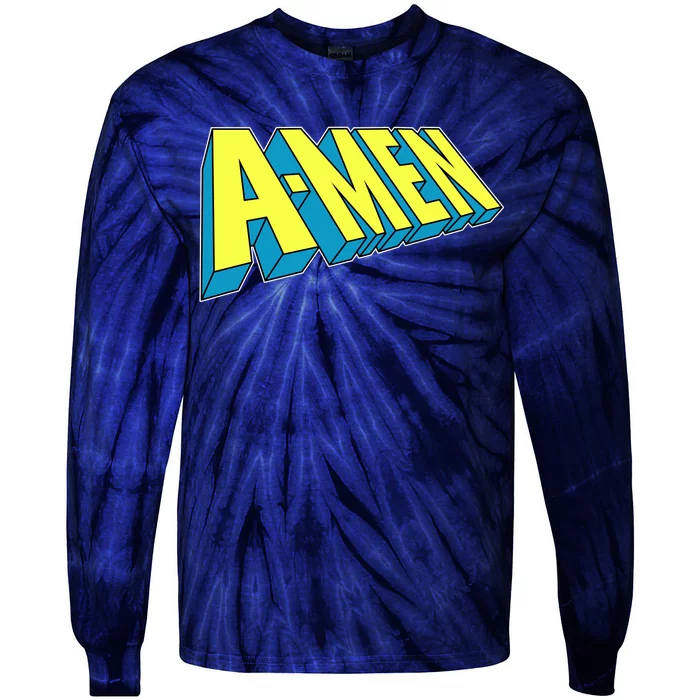 Comic Superhero Styled A-MEN Tie-Dye Long Sleeve Shirt