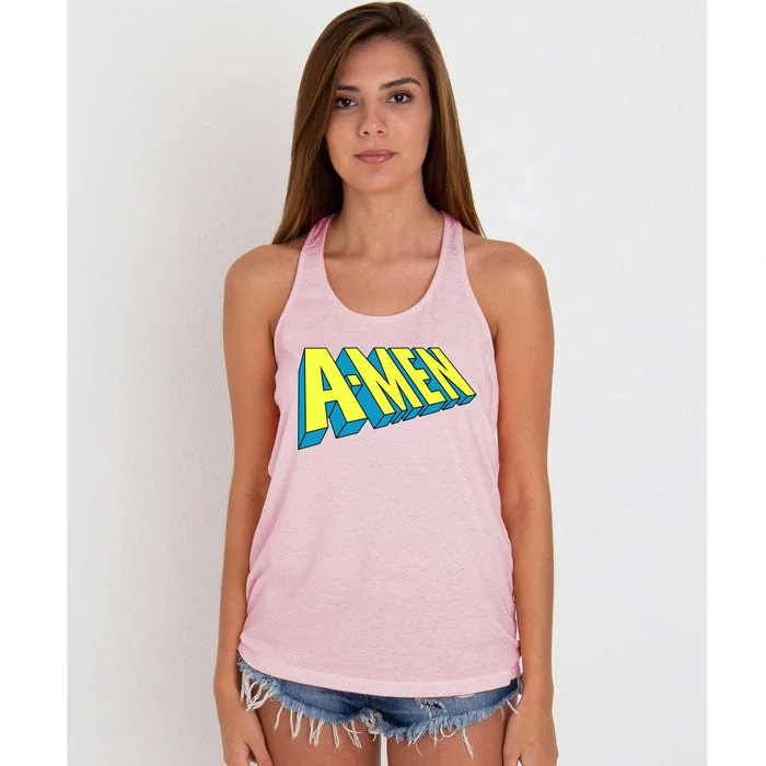 Comic Superhero Styled A-MEN Women's Knotted Racerback Tank