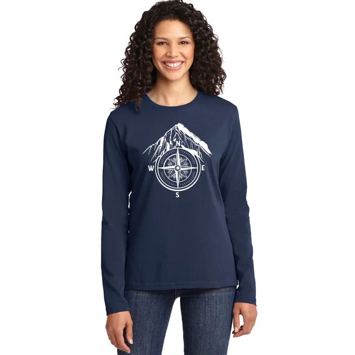 Compass Guide Mountain Ladies Long Sleeve Shirt