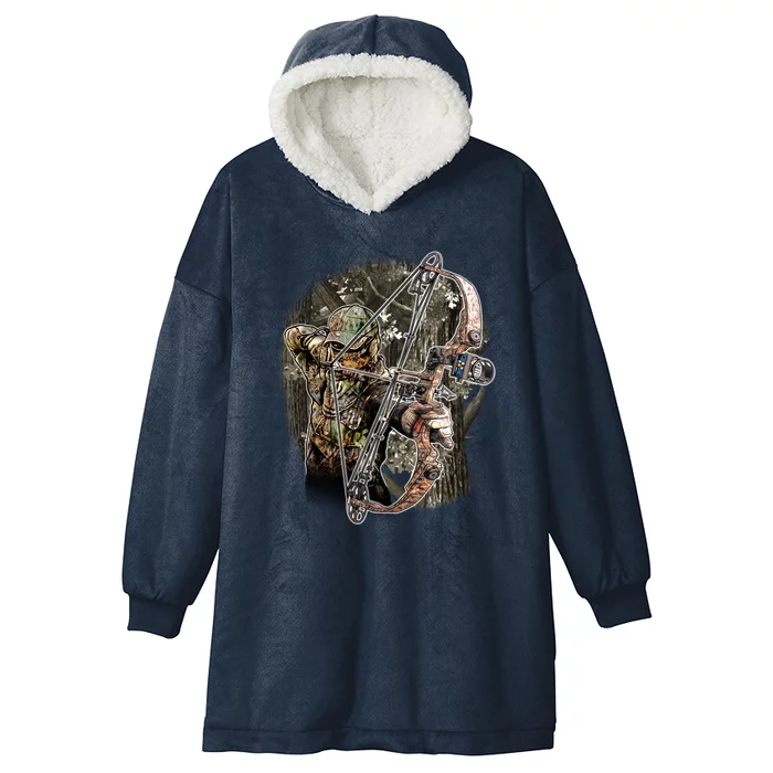 Compound Bow And Arrow Hunter Hooded Wearable Blanket