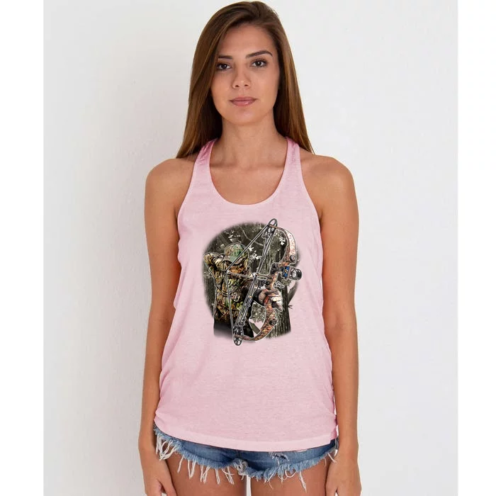 Compound Bow And Arrow Hunter Women's Knotted Racerback Tank