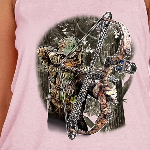 Compound Bow And Arrow Hunter Women's Knotted Racerback Tank