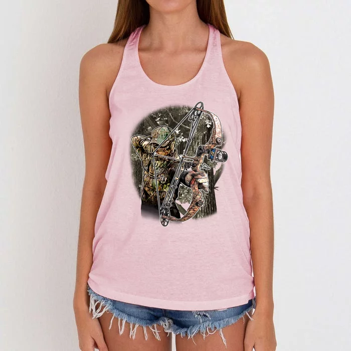 Compound Bow And Arrow Hunter Women's Knotted Racerback Tank