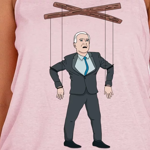 Confused Anti Joe Biden Puppet Funny Women's Knotted Racerback Tank