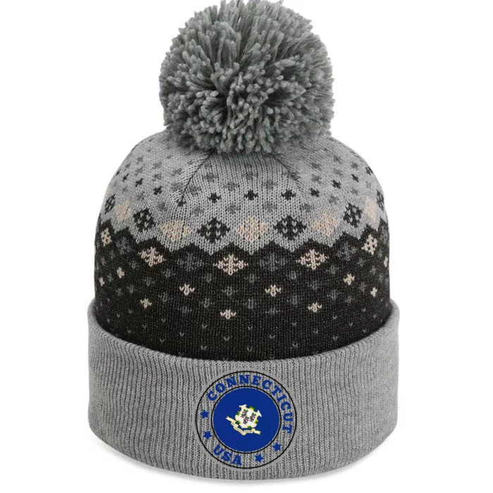 Connecticut State Flag Circle The Baniff Cuffed Pom Beanie