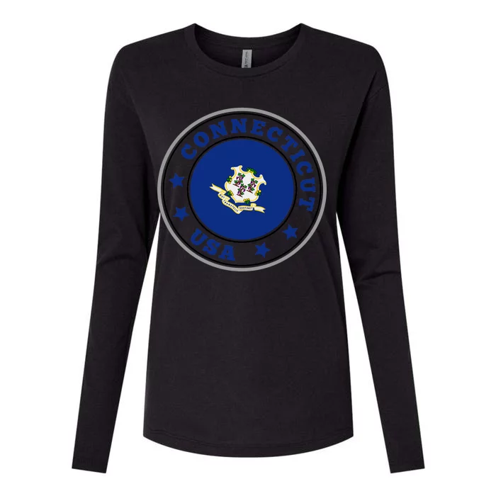 Connecticut State Flag Circle Womens Cotton Relaxed Long Sleeve T-Shirt