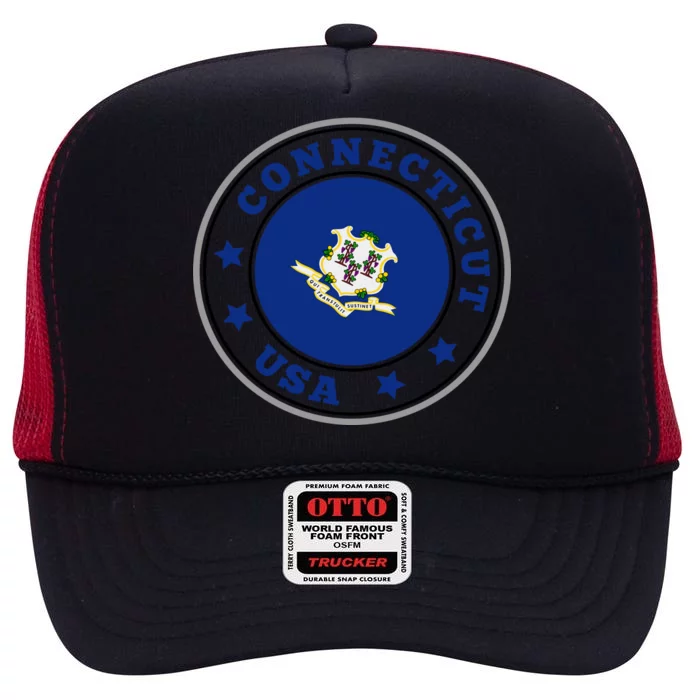 Connecticut State Flag Circle High Crown Mesh Trucker Hat