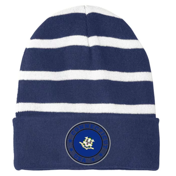 Connecticut State Flag Circle Striped Beanie with Solid Band