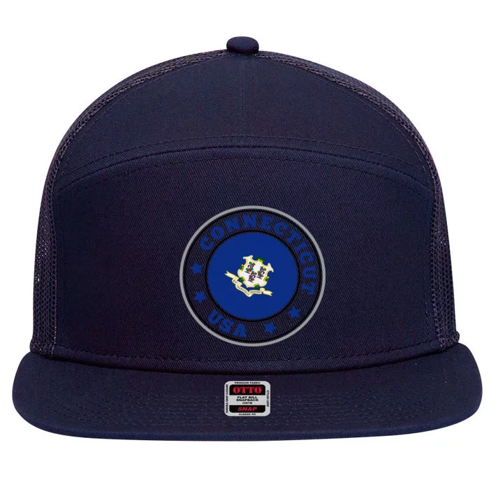 Connecticut State Flag Circle 7 Panel Mesh Trucker Snapback Hat