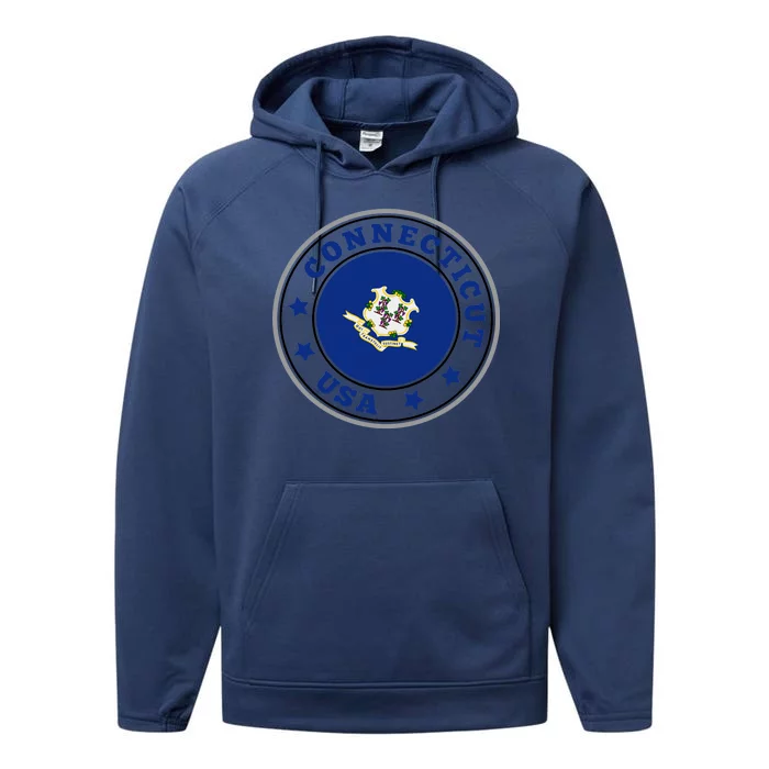 Connecticut State Flag Circle Performance Fleece Hoodie