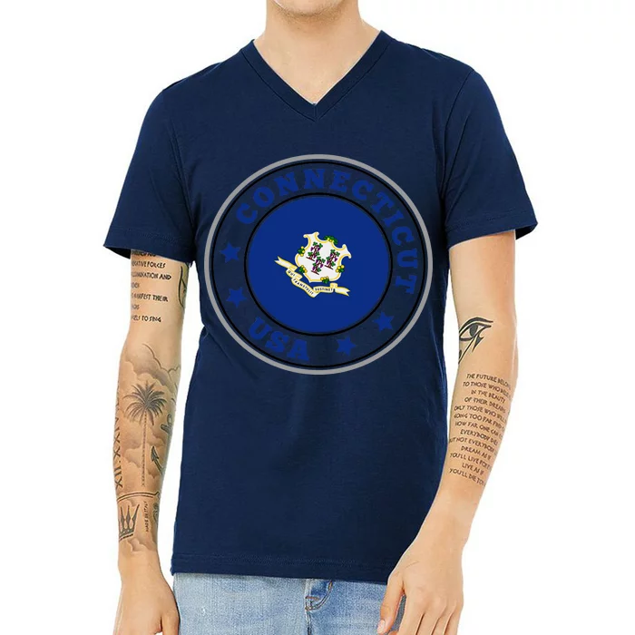 Connecticut State Flag Circle V-Neck T-Shirt