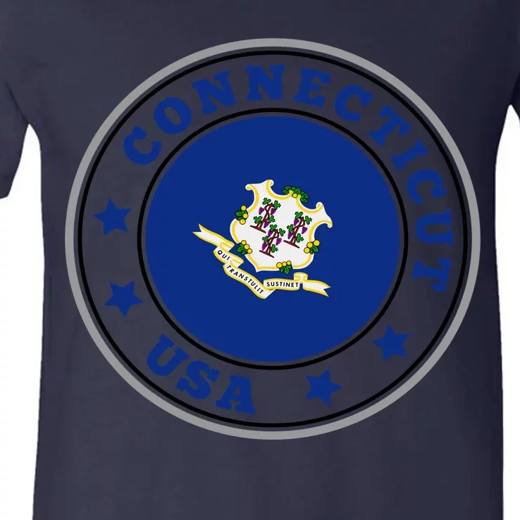 Connecticut State Flag Circle V-Neck T-Shirt