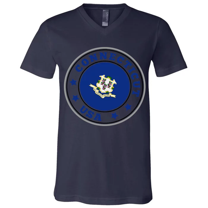 Connecticut State Flag Circle V-Neck T-Shirt