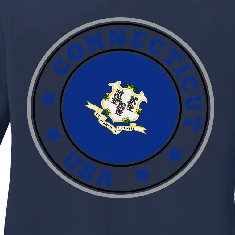 Connecticut State Flag Circle Ladies Long Sleeve Shirt