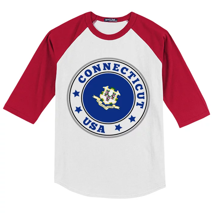 Connecticut State Flag Circle Kids Colorblock Raglan Jersey