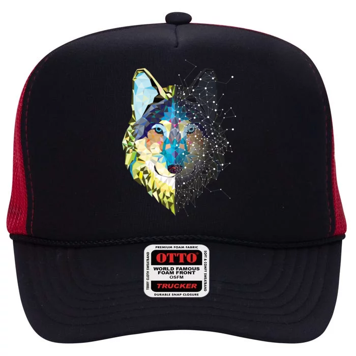 Constellation Pixel Wolf High Crown Mesh Trucker Hat