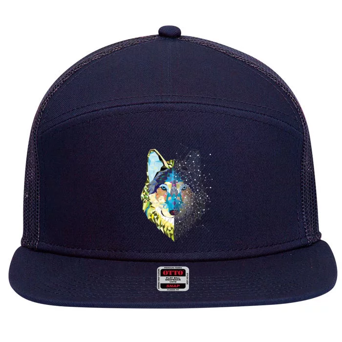 Constellation Pixel Wolf 7 Panel Mesh Trucker Snapback Hat