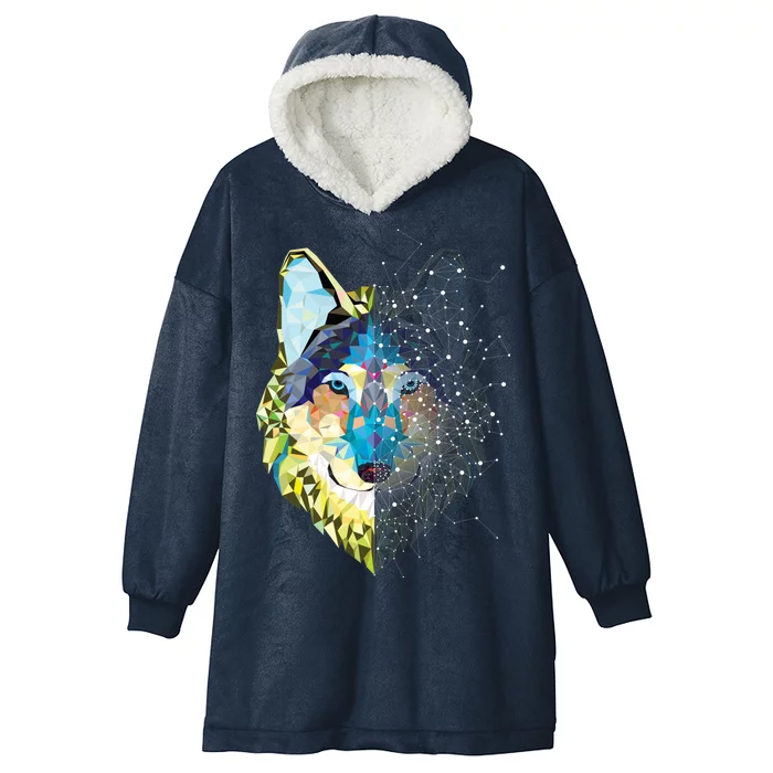 Constellation Pixel Wolf Hooded Wearable Blanket