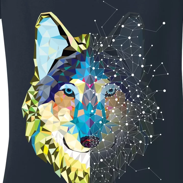 Constellation Pixel Wolf Women's V-Neck T-Shirt